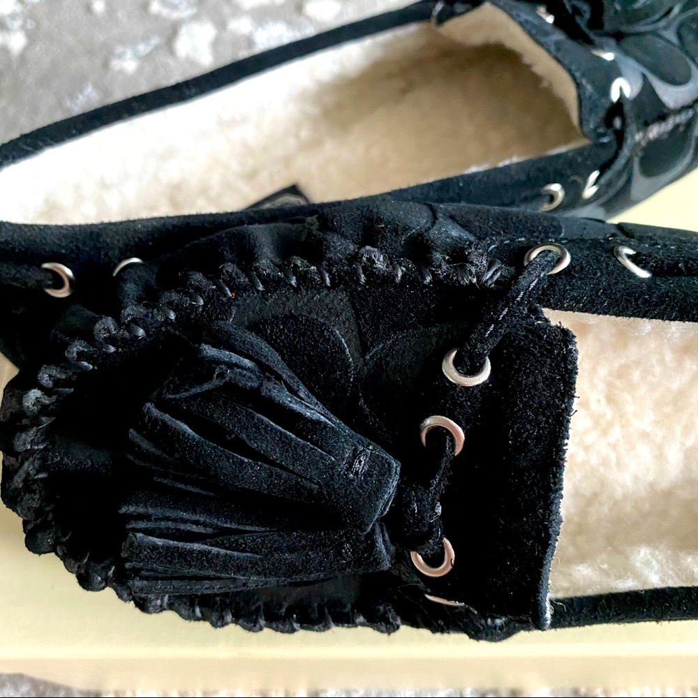 Coach Anita monogram embossed suede & shearling moccasins - Picture 5 of 7